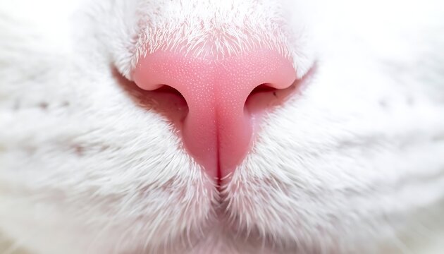 A close-up of a white animal's nose and fur