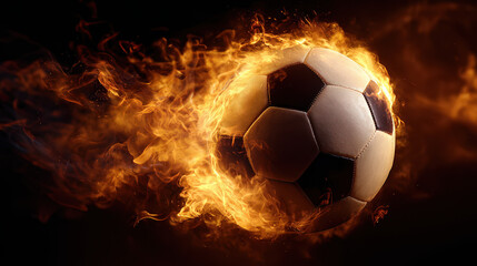 Fototapeta premium Blazing Soccer Ball: A dynamic and fiery soccer ball encased in vibrant flames, symbolizing passion, energy, and the heat of competition.