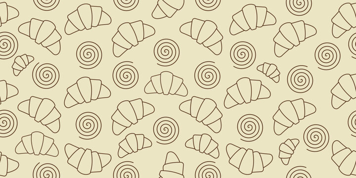 doodle bakery pattern background. bread seamless pattern background. bakery theme pattern. Bread pattern for shop background. 