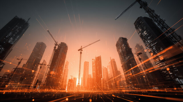 The concept of innovation and development, a futuristic city that is developing with modern architecture.