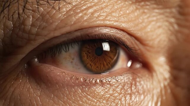 Eye Close Up in Natural Light Revealing Brown Iris and Detailed Texture