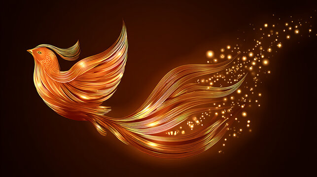 Golden mythical bird with glowing trail emphasizing industrial strength and manufacturing