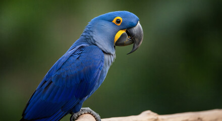 Naklejka premium Vibrant blue Hyacinth Macaw parrot perched on a branch outdoors