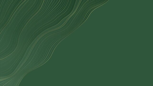 Green abstract background with golden wavy pattern. Art deco ornament motion design. Seamless loop. Video animation Ultra HD 4K 3840x2160