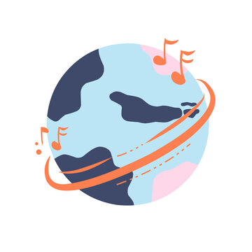 Vector art of an earth with music icons to commemorate world music day in a cute style