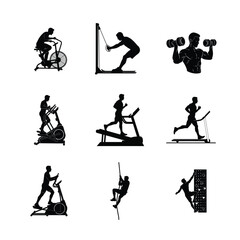 Fototapeta premium Indoor Rock Wall Climbing and Bouldering Silhouettes Mountain Ascending and Athletic Grip Poses