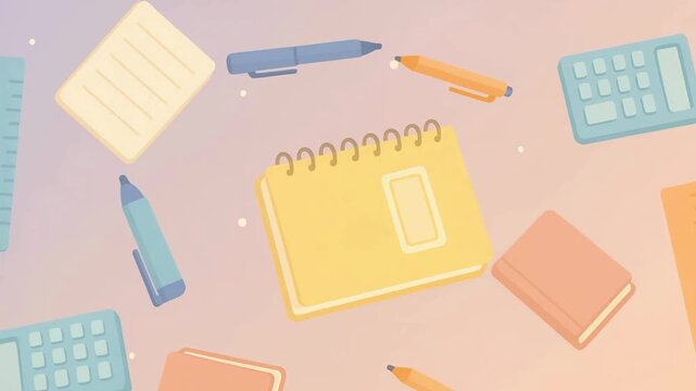 Pastel Animated School Supplies and Stationery Background