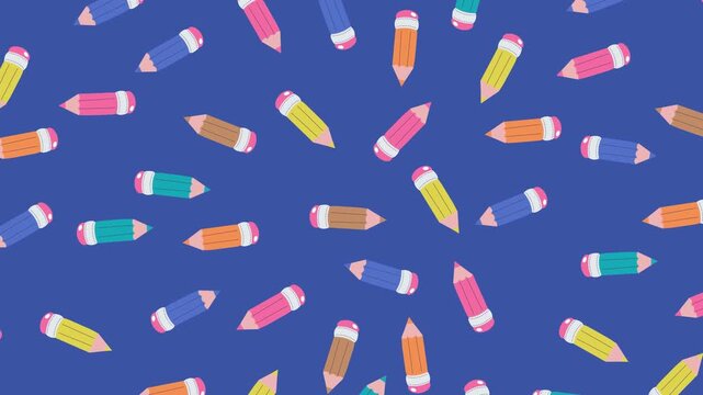 Colorful Cartoon Pencils Pattern on Blue Background