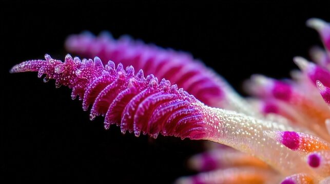 Tiny nudibranch rhinophore and surrounding body texture in extreme detail, luxury scientific marine close-up with clean minimal composition, focused side light