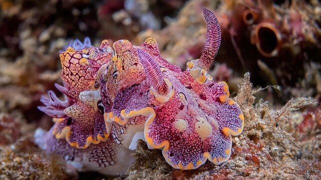 Tiny nudibranch rhinophore and surrounding body texture in extreme detail, luxury scientific marine close-up with clean minimal composition, focused side light