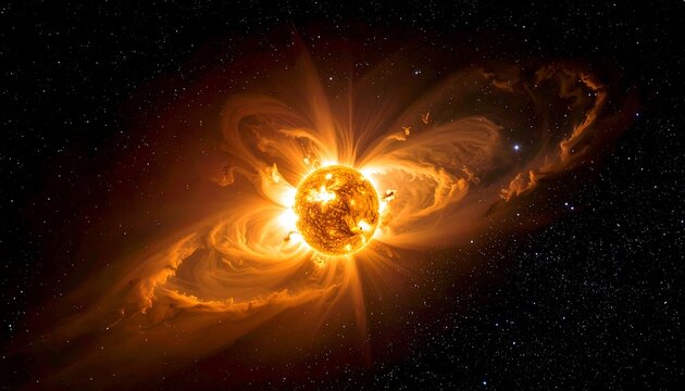 Vibrant orange star in space.