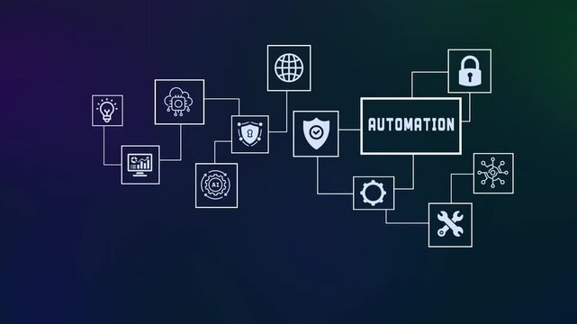 Industrial automation and smart robotics concept showing interconnected icons for efficient workflow and digital manufacturing systems.