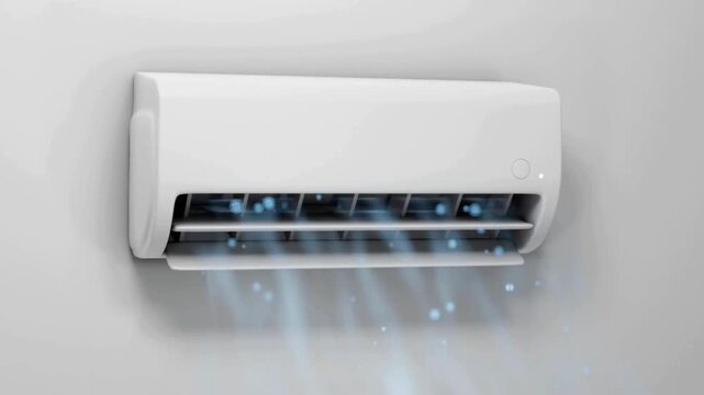 Modern Wall Mounted Air Conditioner Blowing Fresh Cool Air