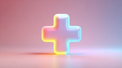 Fototapeta premium Neon cross shape in a subtle gradient background with vivid color scheme