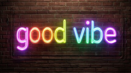 Obraz premium Neon sign with the words 'good vibe' displaying in a rainbow of bright colors.