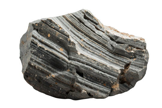 Phyllite metamorphic rock specimen with distinct foliation and layered grey texture, geology concept, transparent background