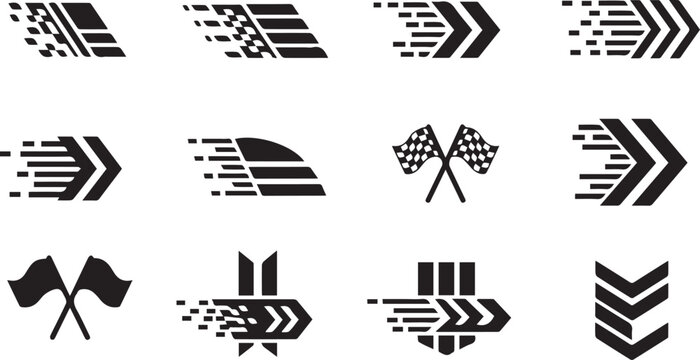Speed Arrow Icons Pack Direction Navigation Racing Stripe Symbols for Motion Flow UI Design and Graphic Elements