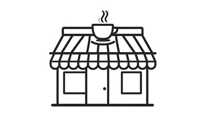 Obraz premium A simple line drawing of a small building with a cup on the roof