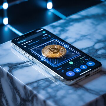 Secure cryptocurrency wallet on smartphone with bitcoin icon
