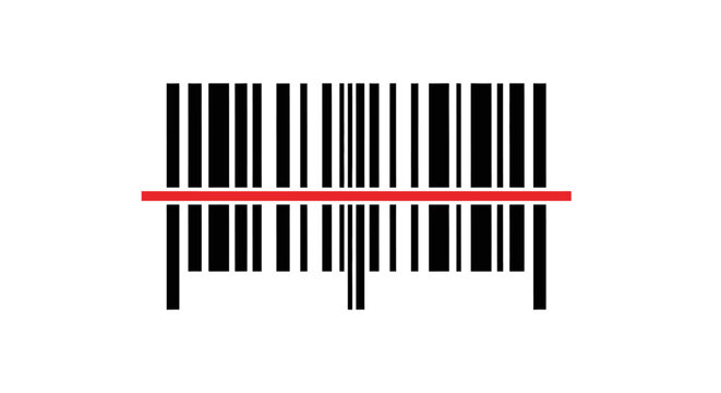 Black and White Barcode with Red Scanning Line on White Background