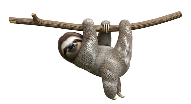 Cute Earth sloth hugs animals on a branch in the forest