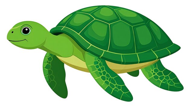 A green turtle with a yellow underbelly and dark green shell