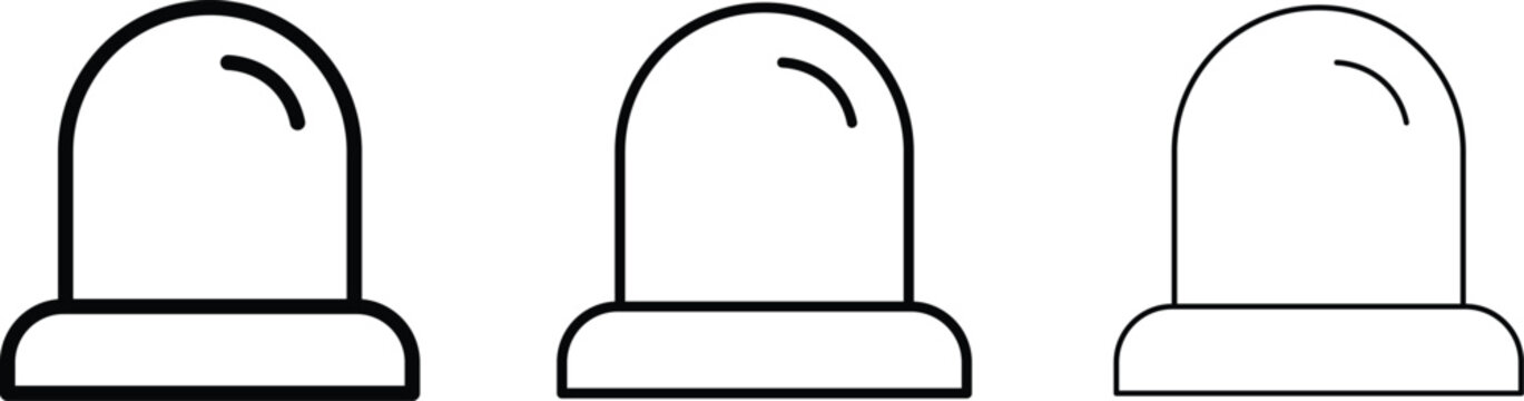 Minimalist siren icon set in vector format, emergency flasher light symbols with varying line weights, police and ambulance warning lamp graphics
