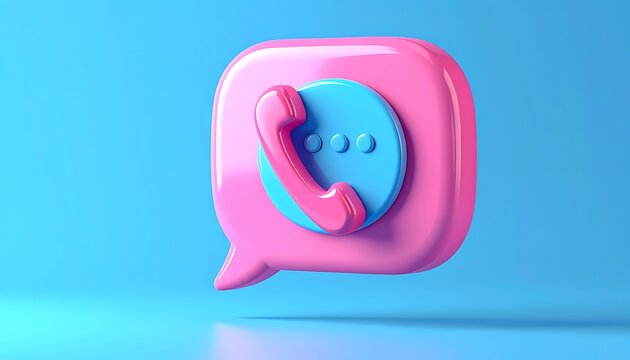 A 3D illustration of a pink speech bubble with a phone