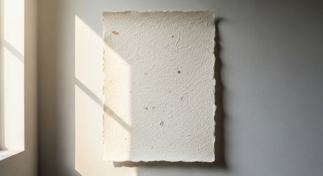 A single sheet of textured art paper with subtle imperfections and torn edges casting a soft shadow