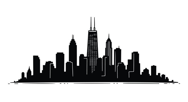 City skyline silhouette with skyscrapers