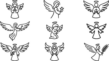 Obraz premium Simple angel with wings logo linear stencil silhouette archangel vector 