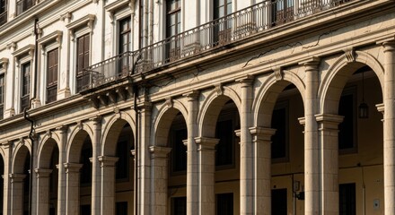 Obraz premium Grand Stone Arches and Balcony of Historic European Building