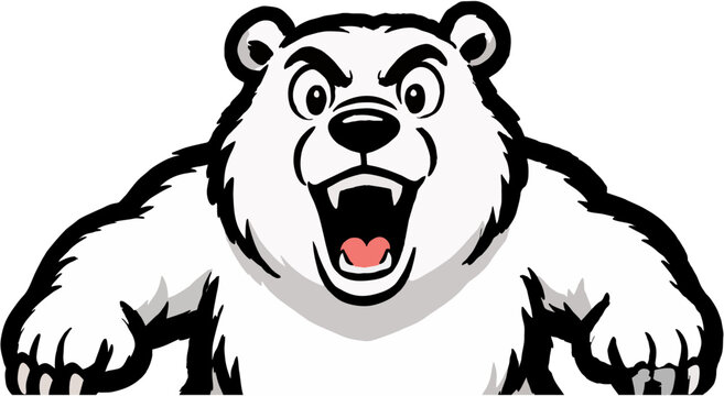 Roaring Bear Mascot with Heavy Outline in Centered Composition