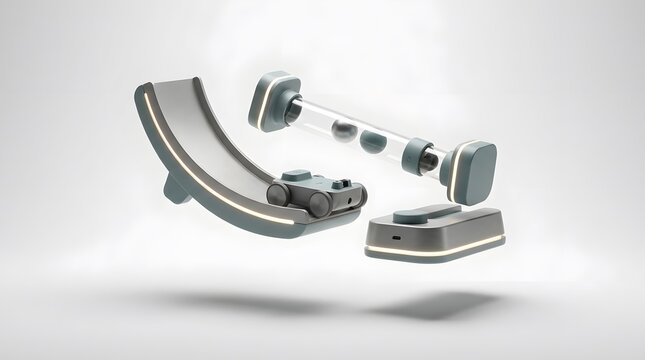 Futuristic Curved Headset Components with Glowing Accents