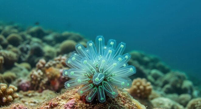 Delicate Sea Squirt Growing on Coral Reef in Ocean