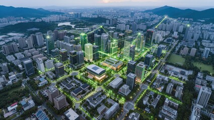 Fototapeta premium Smart Green City Network with Ecological Data Connections