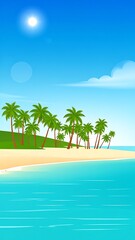 Obraz premium A serene tropical island scene with palm trees and calm waters