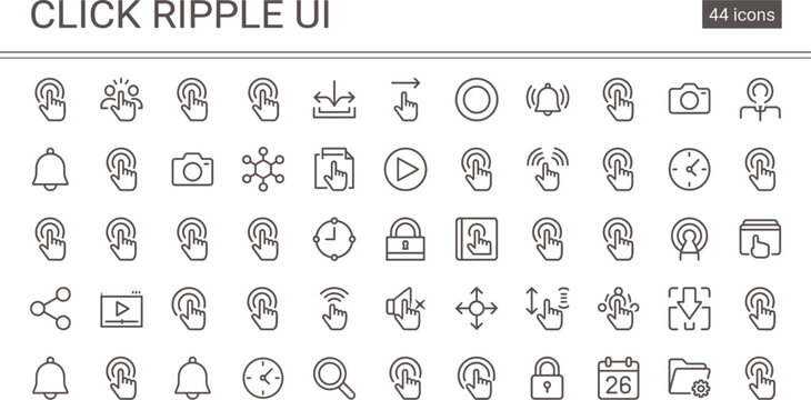 Click Ripple UI Icon Set Outline Style with Touch Interaction Feedback Gesture Effects and Interface Control Elements for Apps