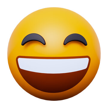 A cheerfully laughing yellow emoji with closed eyes on transparent background