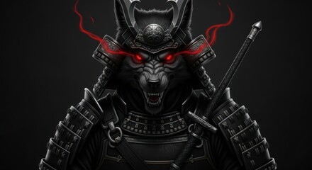 Fototapeta premium Samurai Warrior with Glowing Red Eyes.