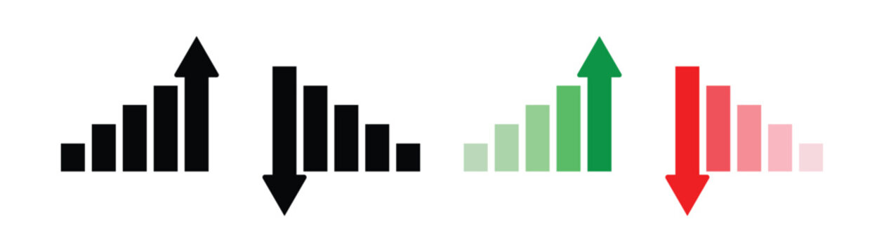 Financial growth and data analysis chart icons set. This icons set showing growth up and down, profit and loss icon, revenue growth and decrease etc. Stock increase and decrease icon set. Eps10
