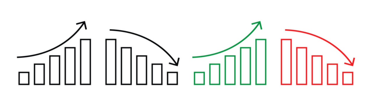 Financial growth and data analysis chart icons set. This icons set showing growth up and down, profit and loss icon, revenue growth and decrease etc. Stock increase and decrease icon set. Eps10