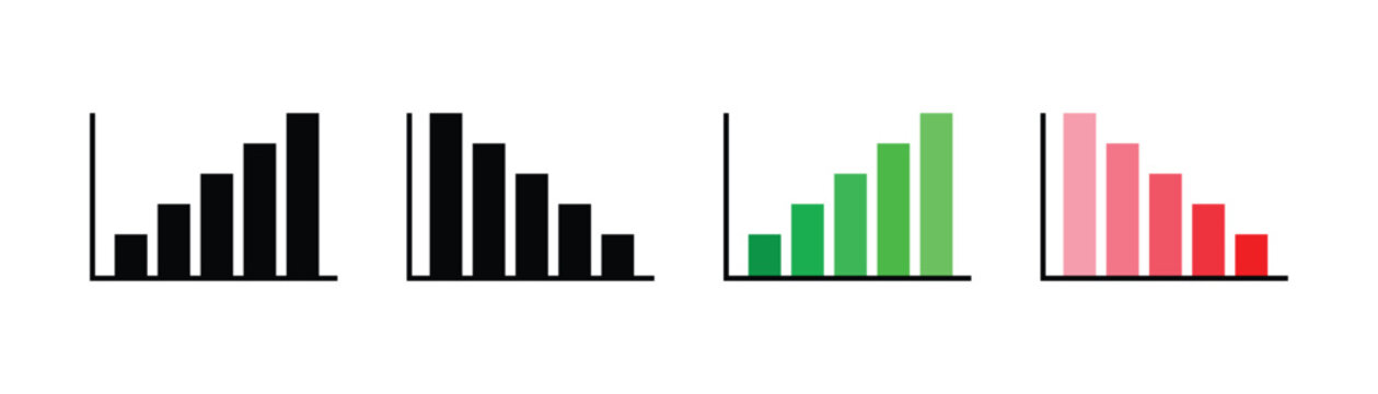 Financial growth and data analysis chart icons set. This icons set showing growth up and down, profit and loss icon, revenue growth and decrease etc. Stock increase and decrease icon set. Eps10