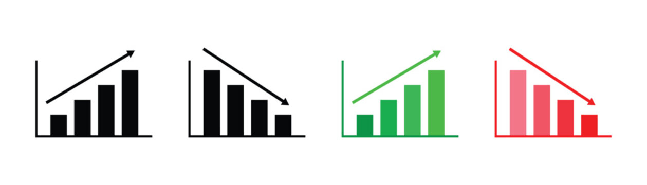 Financial growth and data analysis chart icons set. This icons set showing growth up and down, profit and loss icon, revenue growth and decrease etc. Stock increase and decrease icon set. Eps10