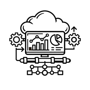 Robust Cloud Data Analytics Icon for Business Intelligence, Network Processing, and Digital Technology Solutions, Showcasing Efficient System Infrastructure