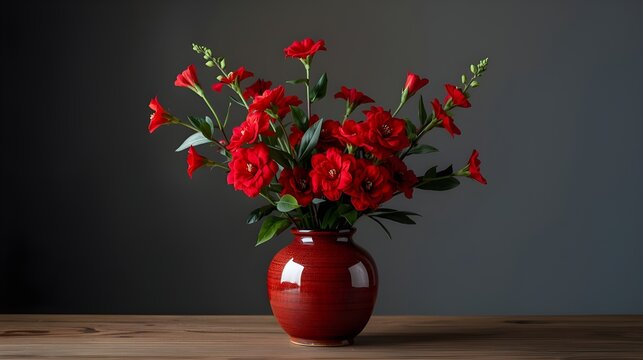 Buket mawar merah muda dan anyelir yang cantik disajikan dalam vas yang elegan.