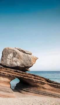 stone over rocky on the blue ocean seascape