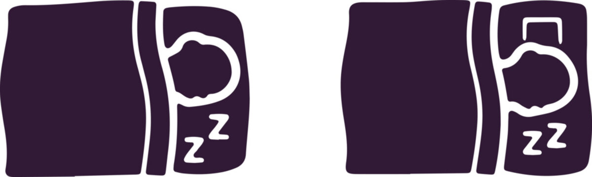 Two sleeping beds side by side with zzz sleep symbol indicating rest relaxation and quiet peaceful bedroom interior.