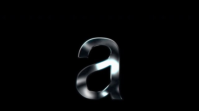 Silver metallic small letters "a". Alpha channel. seamless loop video