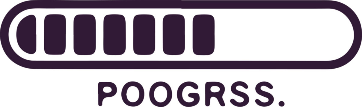 Progress bar with segments and text reading poogrs indicating loading or process completion with transparent background.
